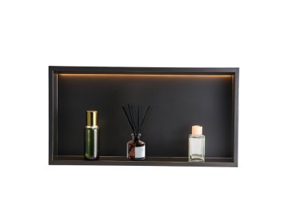 Zabudovaná sprchová polica 33.0×63.5×10.2 cm, nerez, led, čierna