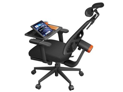 NEWTRAL MagicH-BP Ergonomic Chair with Detachable Workstation Desktop, Auto-Following Backrest, Adaptive Lower Back Support, Adjustable Armrest Headrest - Black