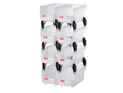 Plastové stohovateľné úložné boxy 27.6×14×13 cm, 8 ks, priehľadné