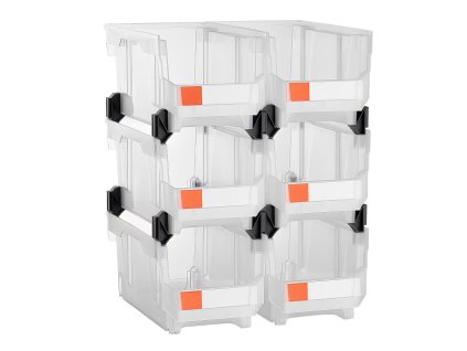 Plastové stohovateľné boxy 37.7×21.5×18 cm, 6 ks, priehľadné