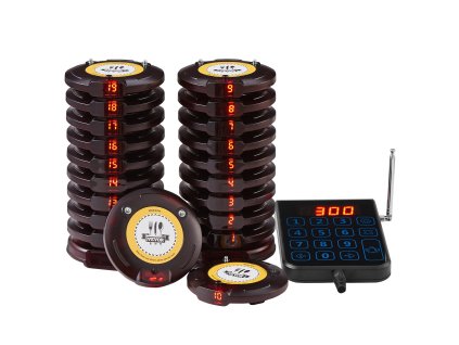 Bezdrôtový pager systém 500 m dosah, 20 pagerov, vibrácie a blikanie