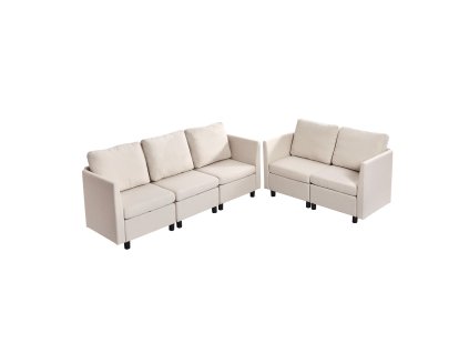 Modulová 5-miestna sedačka s úložným priestorom, pružná pena, béžová