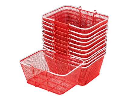 Sada 12 ks skladateľných kovových košíkov 22 l, nosnosť 20 kg, červené