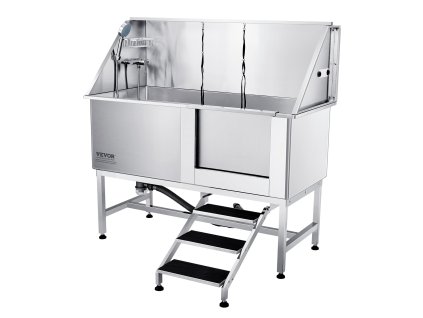 Kúpeľný box pre psy 1,57 m nerez, so schodíkmi, dávkovačom, batéria