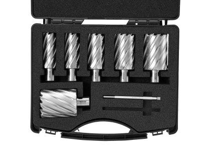 Sada 6 výsekových vrtákov stopka Ø 1"–2", 2" hĺbka, 2 čapy, kufrík