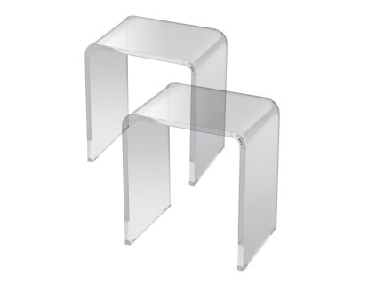 Bočné stolíky z číreho akrylu c‑tvar 2 ks do obývačky a spálne