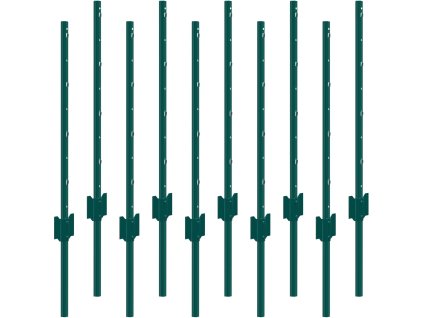 Plotové stĺpiky 3 feet, 10 kusov, u-profil, oceľové, zelené, na plot
