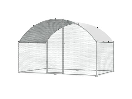 Kovový kurník s výbehom 3×1.97×1.99 m s krytou strechou a zámkom