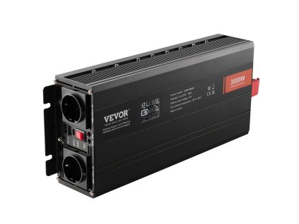 Menič napätia 3000 W 12 V→230 V, 3× ac, 2× usb, 1× usb-c, 10 poistiek