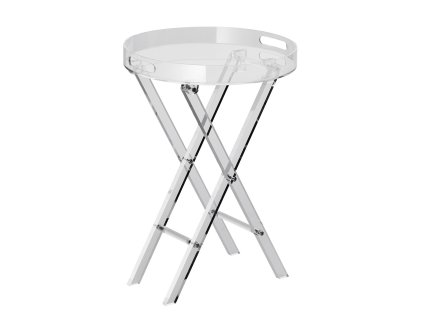 Akrylový sklápací odkladací stolík s x nohami, priehľadný do bytu