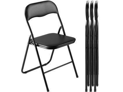 Sada 4 ks skladacích stoličiek, pevný kovový rám, čalúnené, čierne