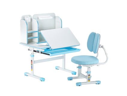 Detský stôl a stolička, nastaviteľná výška, 0–40° sklon dosky, modrý