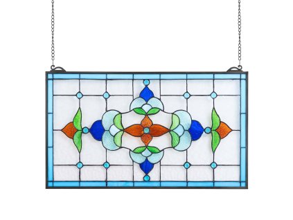 Vitrážový panel okna 664×402 mm, závesný obdĺžnik, ručne vyrobený