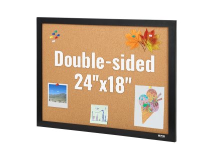 Korková tabuľa 24×18 inches, obojstranná, MDF rám, 10 pripináčikov