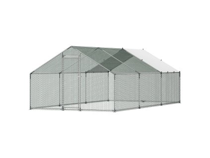 Kurín pre sliepky 9.8×19.6×6.5 ft, špicatá strecha, s krytom, zámok