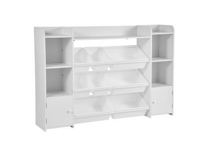 Detský úložný regál 4 police s 8 plastovými boxmi a policou na knihy