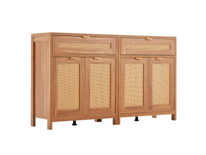 Ratanová komoda sada 2 ks, 4 magnetické dvierka, 2 zásuvky s policami