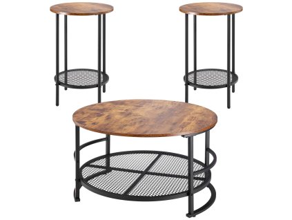 Sada 3 okrúhlych kávových stolov priemer 80 cm, 2 stolíky, kovové nohy