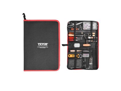 Sada na prácu s kožou 61 ks s pláteným puzdrom, na šitie a razenie