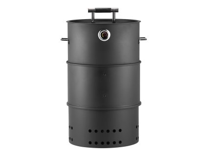 Uhlíkový gril s udiareňou 470 mm, oceľ, 2 rošty, 6 háčikov, teplomer