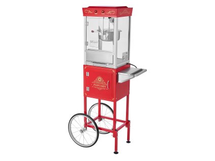 Stroj na popcorn 0,2 kg nerez kotol 800 W 48 šálok s vozíkom