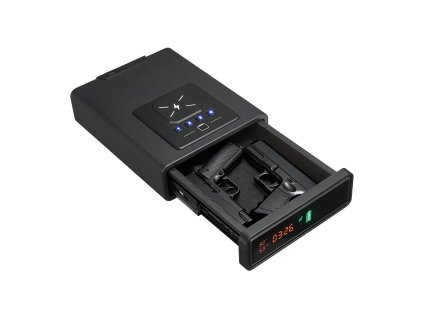 Zásuvkový trezor pre 2 pištole a zásobníky, odtlačok/kód/kľúč, qi