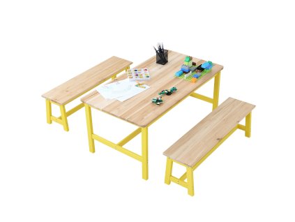 Detský stolík s lavičkou a stoličkou, drevený 3-dielny set pre deti