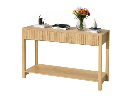 Konzolový stôl 120 cm drevený obdĺžnikový so zásuvkami a policou