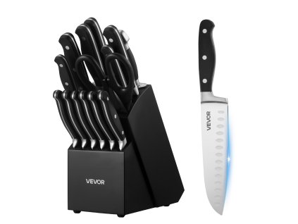 Sada kuchynských nožov 15-dielna, vysokouhlíková nerez, drevený blok