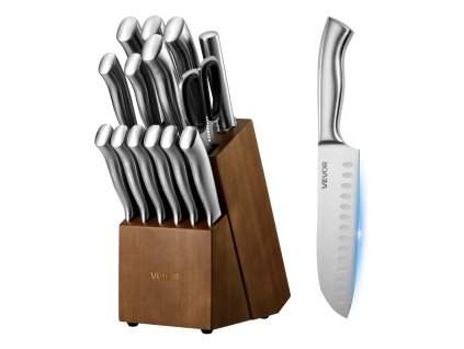 Súprava kuchynských nožov 15 ks, vysokouhlíková oceľ, blok a ocieľka