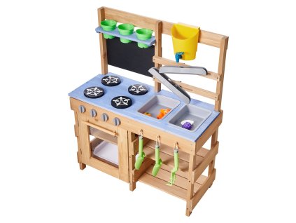 Blátová záhradná kuchynka pre deti so sporákom, drezom, príslušenstvom