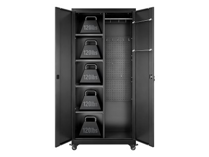 Pojazdná kovová skriňa 179.5 cm, 2 dvierka, 5 políc, uzamykateľná