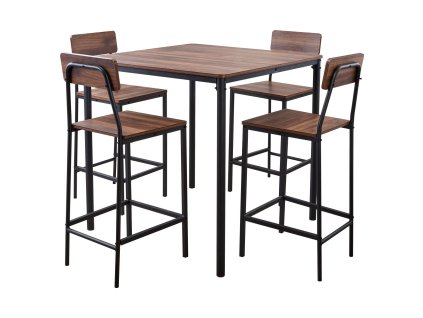Barový set 5 ks 889mm štvorcový stôl s 4 stoličkami, orech/čierna
