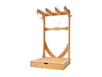 Vertikálny drevený stojan na 3 dosky s háčikmi a korkom pre surfy