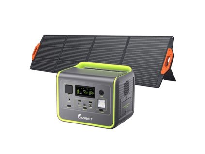 FOSSiBOT F800 Portable Power Station + FOSSiBOT SP200 Foldable Solar Panel, 512Wh LiFePO4 Solar Generator, 800W AC Output, 200W Max Solar Input, 8 Outlets, LED Light - Green