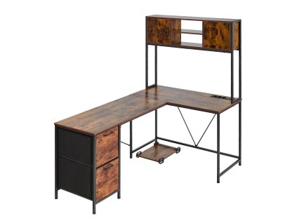 L-tvarový počítačový stôl 1,58m s led, zásuvkami a pojazdným stojanom