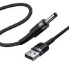 113442 3 kabel baseus cafule usb na dc 3 5 mm 2a 1 m sivy cierny