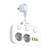 Elosztó 2 csatlakozóval, 3x USB, USB-C, LDNIO SE2435, 2500 W (fehér)