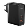 Baseus GaN USB-C + USB fali töltő, 100 W + 1 m kábel (fekete)