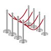 Stĺpiky s lanami 8 ks, 4 červené zamatové šnúry, nerez 5 ft, podstavy