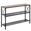 Úzky konzolový stolík za pohovkou dĺžka 41.7 in, 3 police, kovový rám