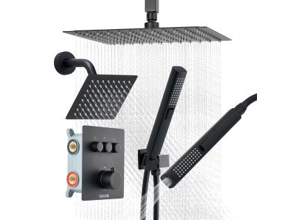 Sprchový set s termostatom 305 mm 152 mm hlava 2v1 matná čierna