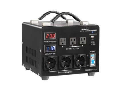 Transformátor napätia 6000 VA 110V↔220V, 3×US, 3×EU, LCD, istič