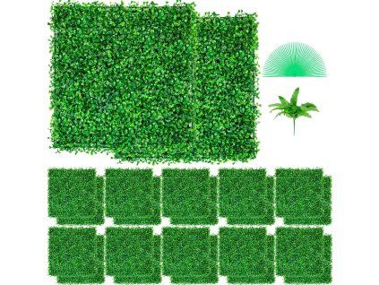 Umelý panel z buxusu 24 ks 10"×10" 4 cm zelený na dekor a plot