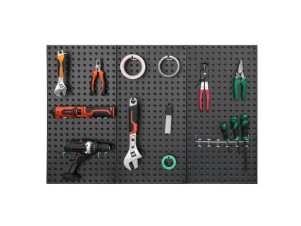 Dierovaný panel na stenu na náradie 24" × 12", 3 ks, oceľ, čierny