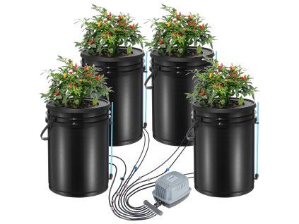 Hydroponický systém dwc 4×5-gallon s čerpadlom, kameňmi a hladinomerom