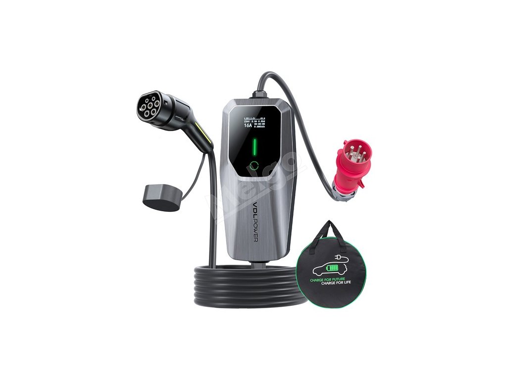 VDL EC31 Portable EV Charger, 11KW Fast Charging, 5m Charging Cable, 6A-16A Adjustable Current, Type 2 CEE 3-Phase Socket, IEC 62196-2, IP65 Waterproof, LCD Screen