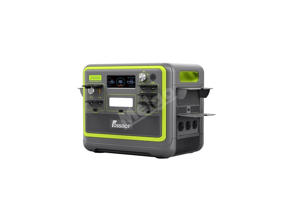 FOSSiBOT F2400 Portable Power Station, 2048Wh LiFePO4 Battery 2400W Output Solar Generator, 3xAC RV Car USB Type-C QC3.0 PD DC5521 Pure Sine Wave Full Outlets, 1.5 Hours Fast Charging, Input Power Adjustment Knob, Bidirectional Inverter - Green