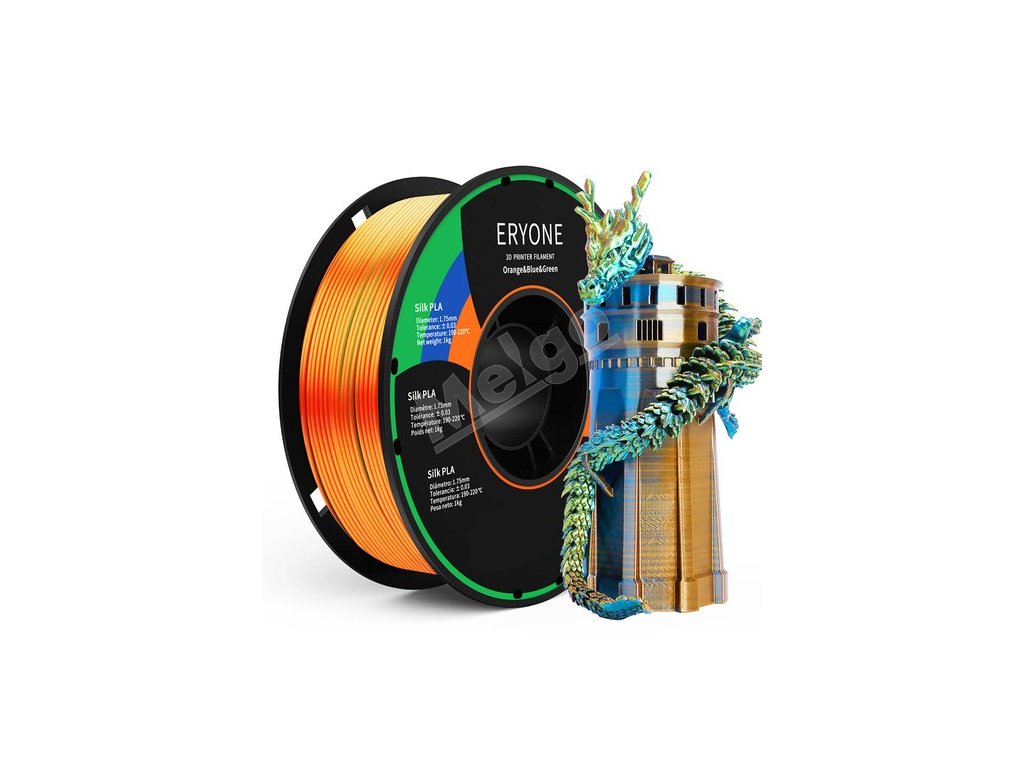 ERYONE Triple-Color Silk PLA Filament for 3D Printers, 1.75mm Accuracy +/- 0.03 mm, 1kg (2.2LBS)/Spool - Orange + Blue + Green
