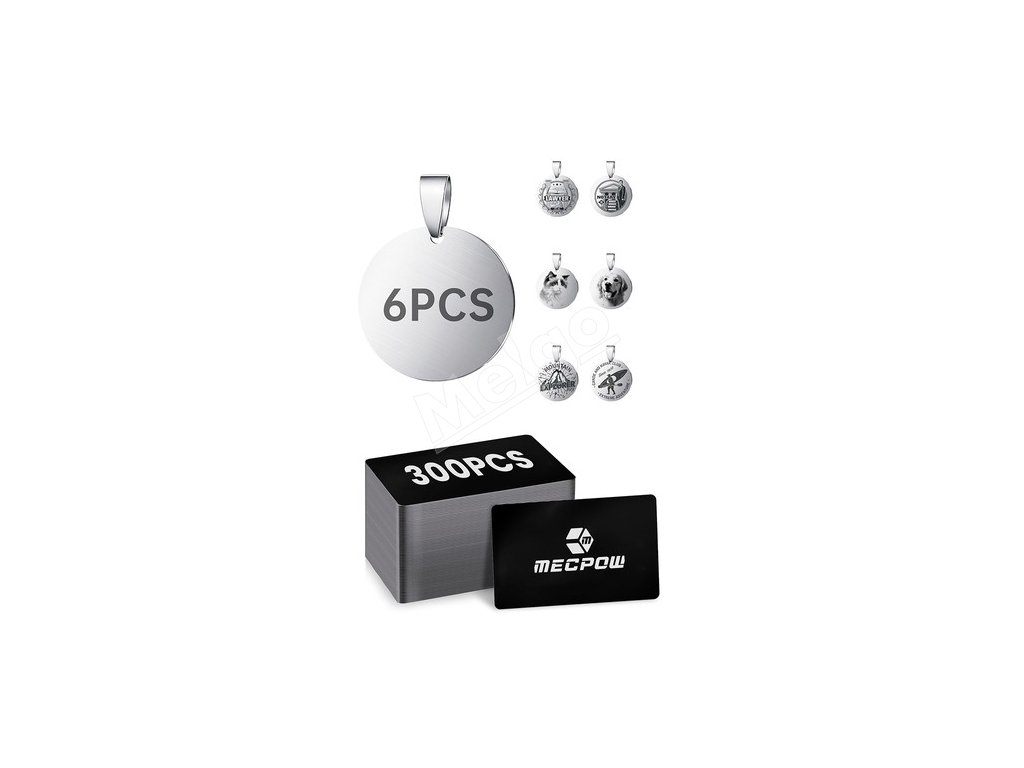 Mecpow 300pcs Aluminum Blank Black Business Cards + 6pcs 25mm Silver Pet Tags